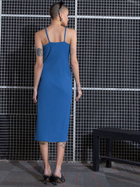 SASSAFRAS Blue Halter Neck Sheath Midi Dress