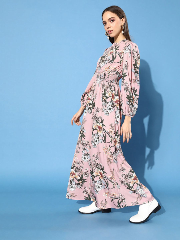 Berrylush Women Pretty Pink Floral Cinched Waist Dress
