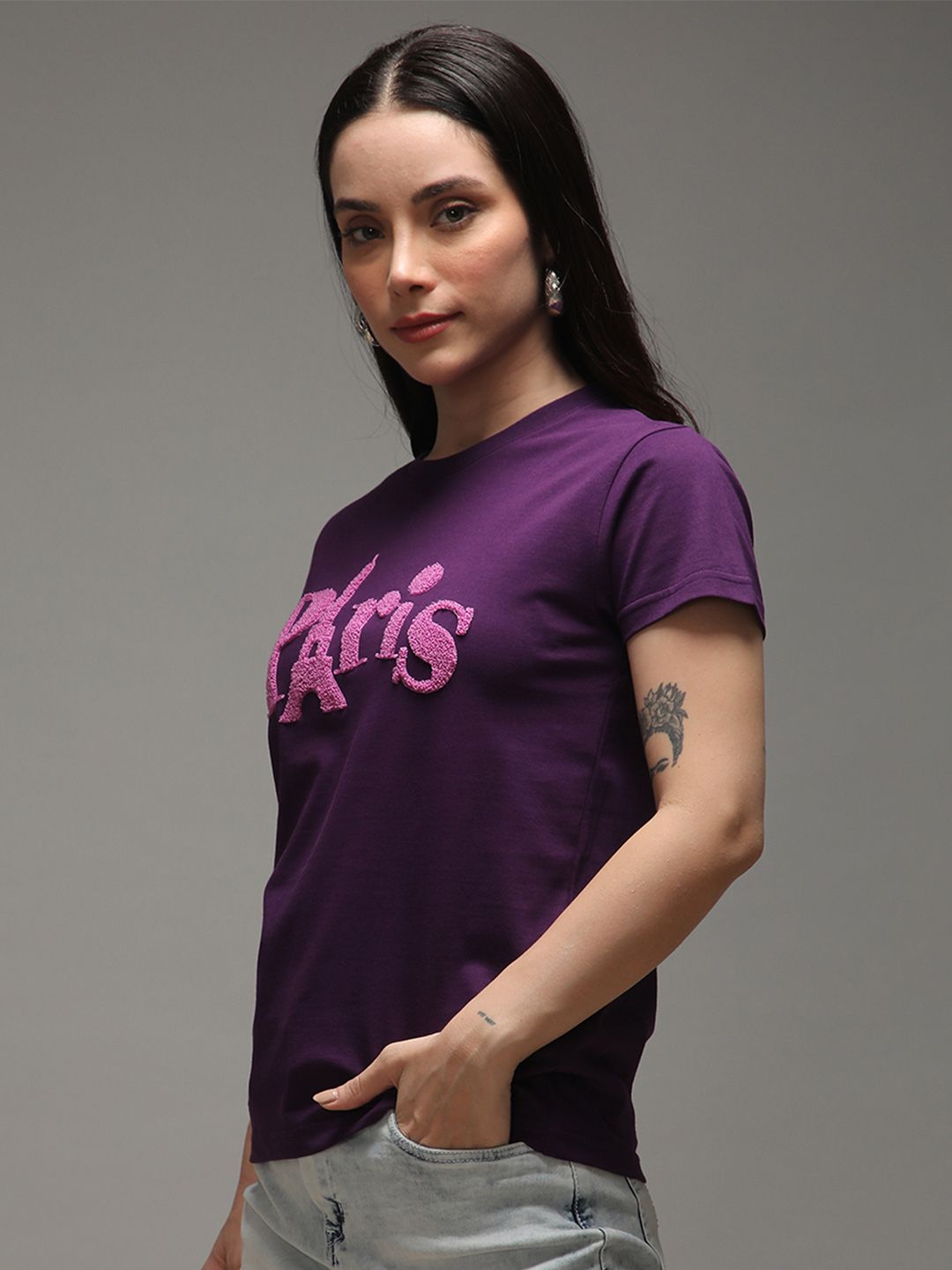 DILLINGER Women Regular Fit Crew Neck Varsity Puff Print Tshirt