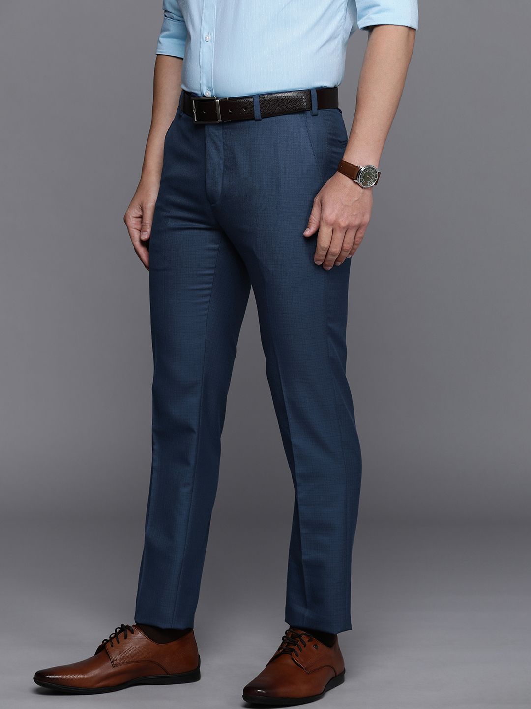 Raymond Men Solid Slim Fit Flat Front Formal Trousers