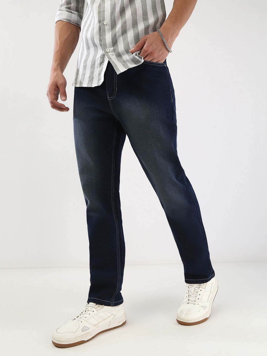 Urbano Fashion Men Straight Fit Mid-Rise Light Fade Stretchable Jeans