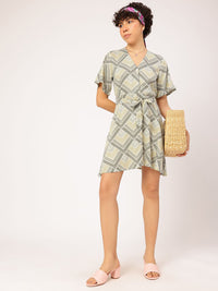 DressBerry Printed A-Line Mini Dress with Belt