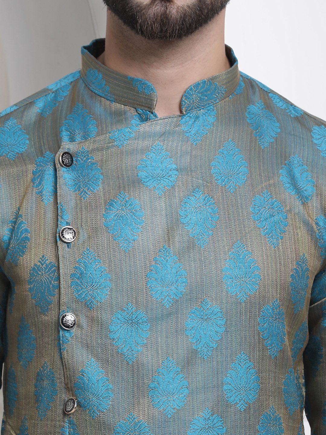SOJANYA Woven Design Mandarin Collar Angrakha Kurta with Churidar
