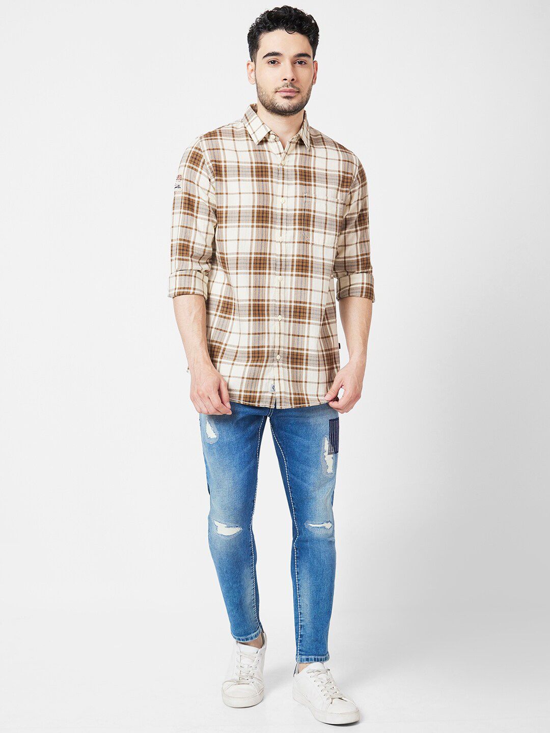 Spykar Classic Tartan memeriksa baju kasta Kain