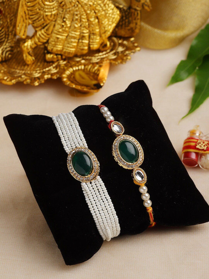 Set PANASH 2 Rakhis Bertatah Batu &amp; Manik Bersalut Emas Dengan Roli Chawal