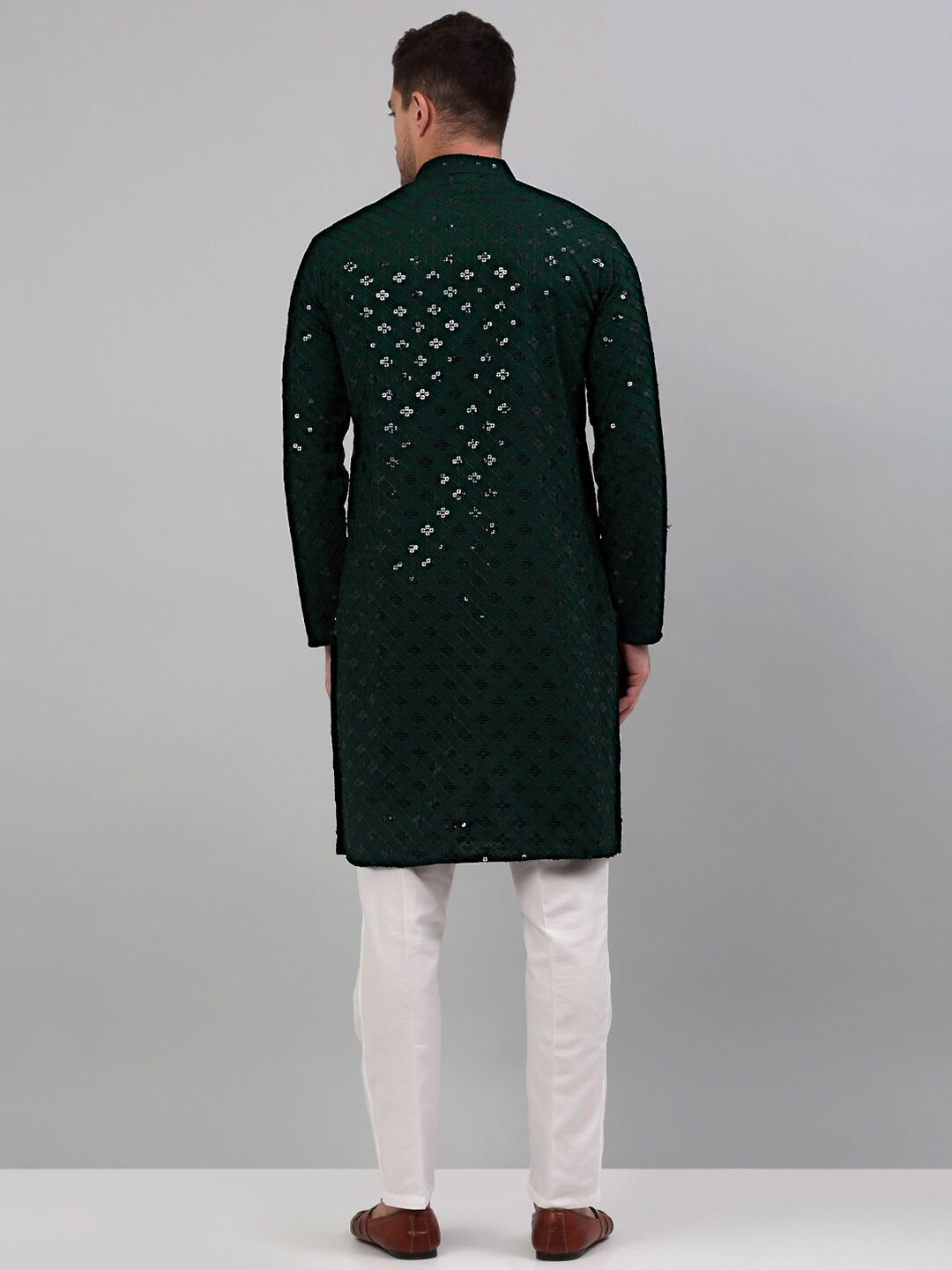 Jompers Mandarin Collar Embroidered Chikankari Straight Kurta With Pyjamas