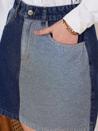Berrylush Blue Denim A-line Mini Skirt