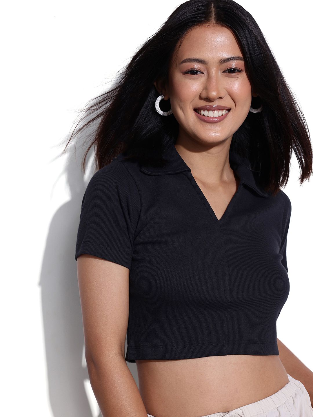DressBerry Ribbed Revolution Polo Crop Top