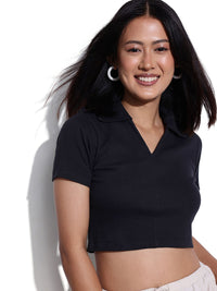 DressBerry Ribbed Revolution Polo Crop Top