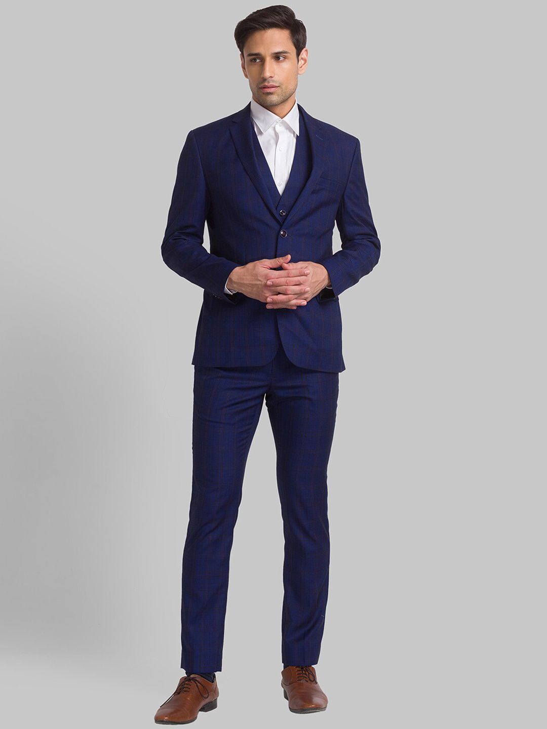 Park Avenue Men Checked Single-Breasted Super Slim-Fit 3-Piece Suit