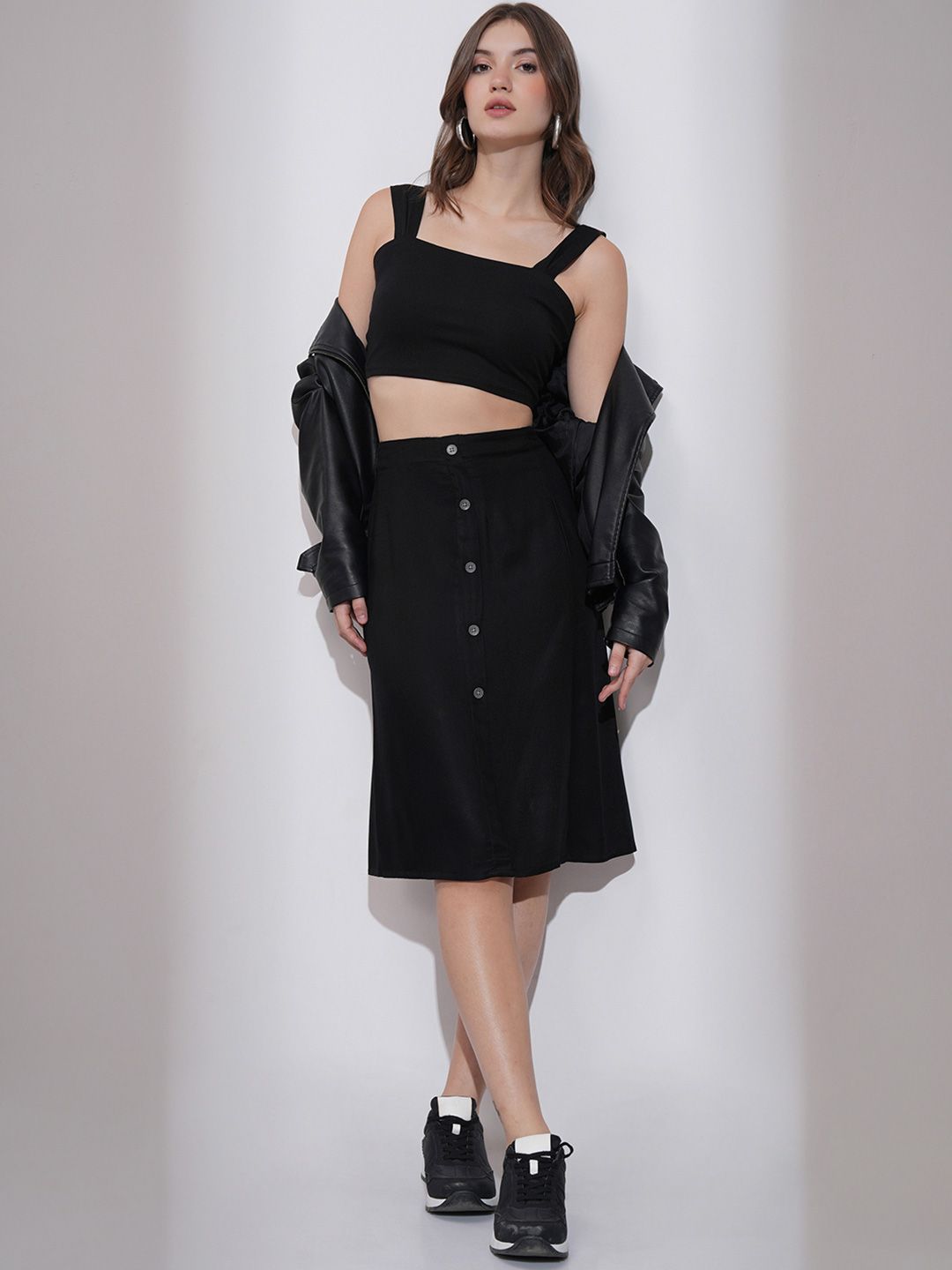 Tokyo Talkies Wrap Midi A-Line Solid Skirts
