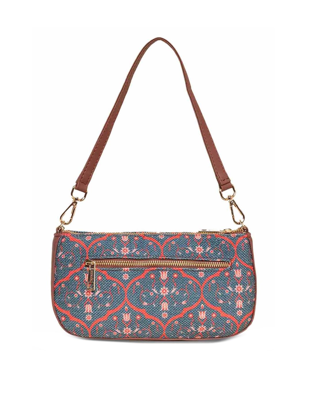 ZOUK Ethnic Motifs Printed Structured Baguette Bag Handbags
