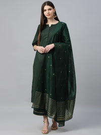Libas Women Green Pure Cotton Kurta with Palazzos & With Dupatta