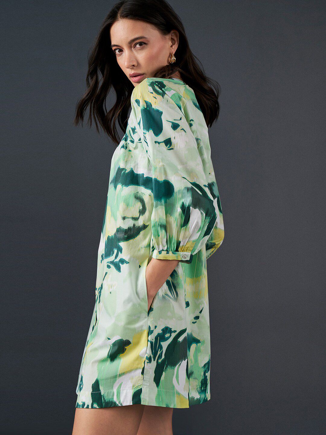 AND Floral Printed A-Line Pure Cotton Mini Dress