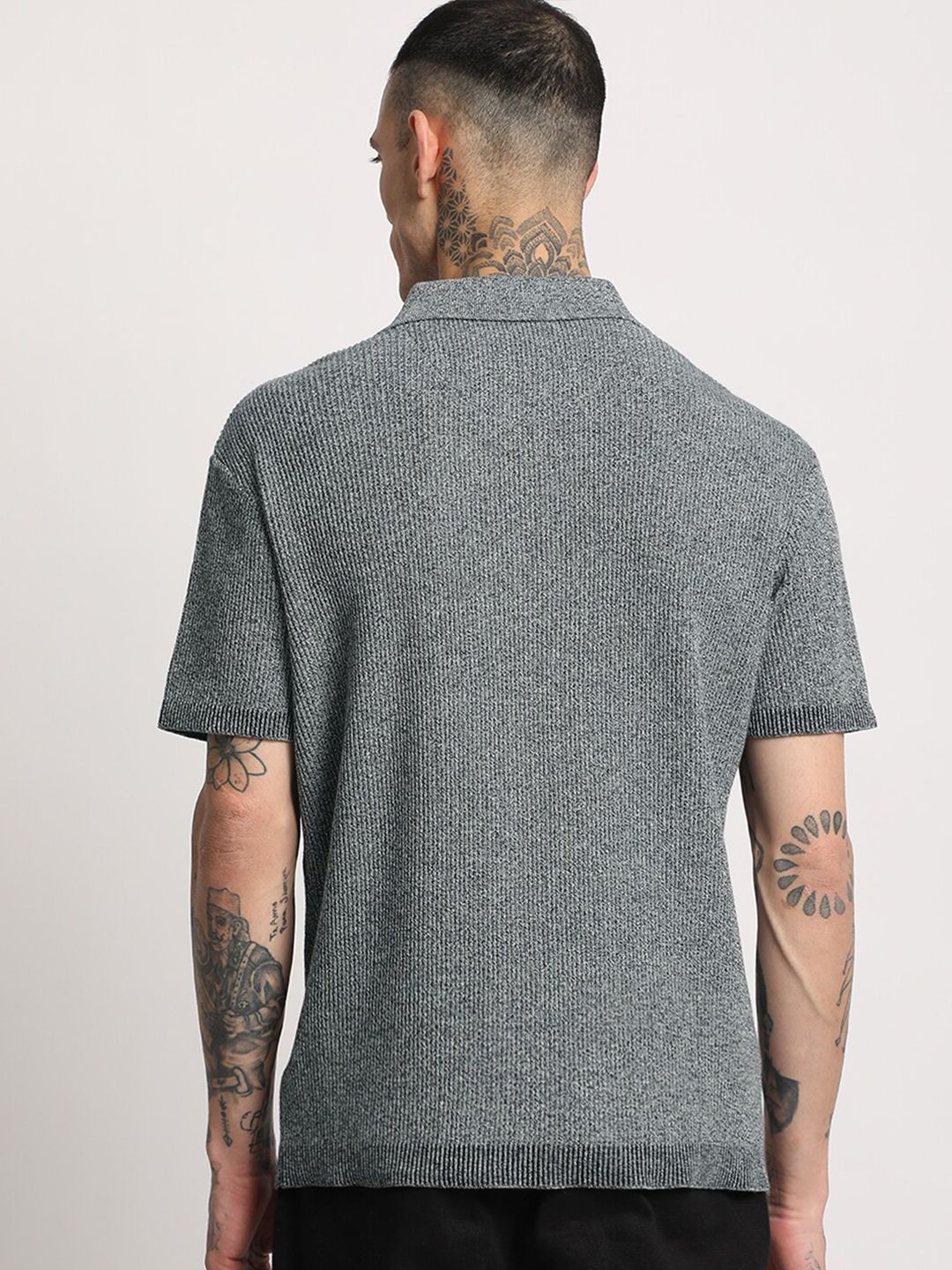 THE BEAR HOUSE Men Self Designed Regular Fit Cotton Polo Collar T-Shirt