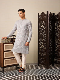 House of Pataudi Embroidered Mandarin Collar Mirror Work Jashn Kurta