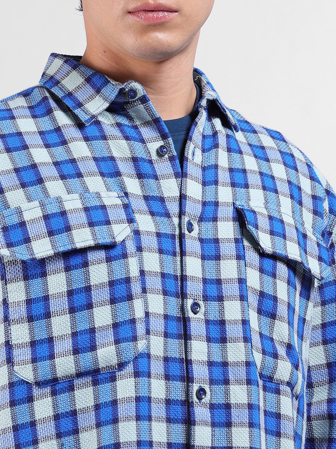 The Indian Garage Co Men Relaxed Fit Checkered Dobby Casual Shirt