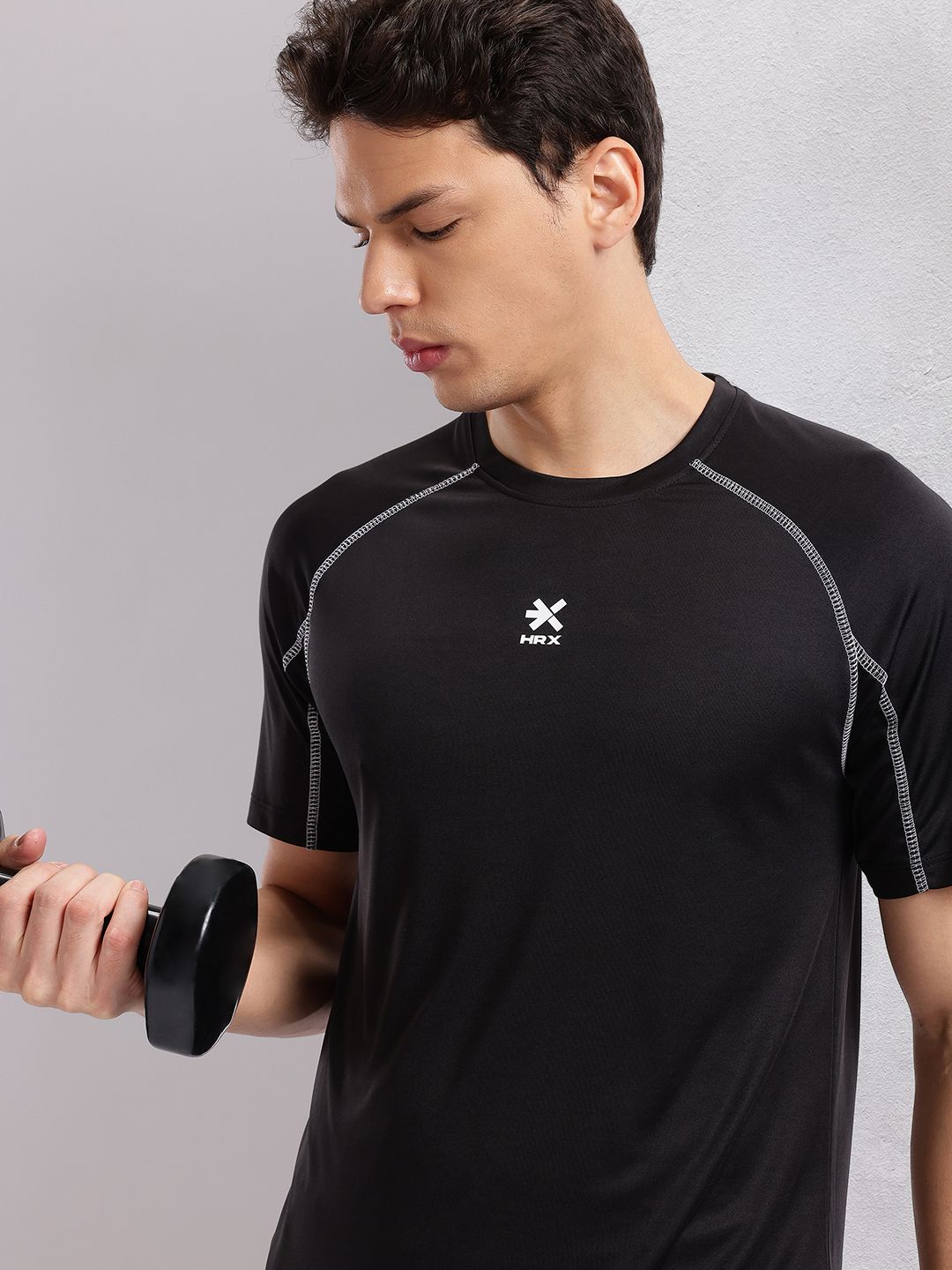 HRX by Hrithik Roshan Contrast Stitches Raglan Sleeves Rapid-Dry Training T-shirt