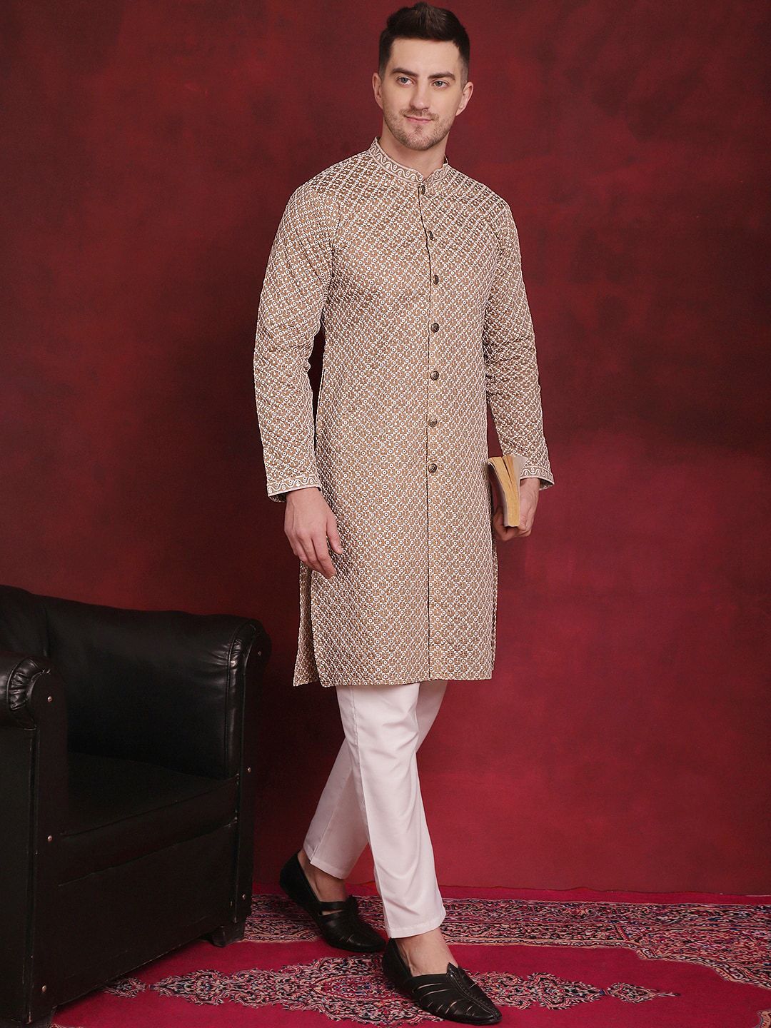 Jompers Embroidered Regular Sequinned Kurta with Pyjamas