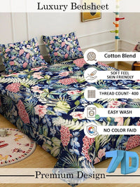 Moda Rapido X KLOTTHE Blue & Red Floral 400 TC King Bedsheet with 2 Pillow Covers