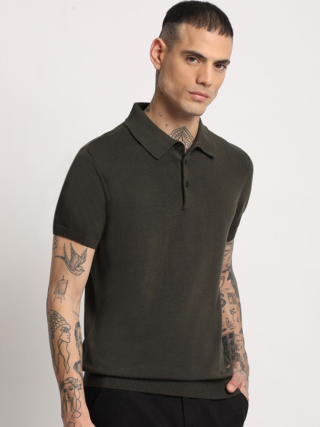 THE BEAR HOUSE Men Solid Regular Fit Cotton Polo Collar T-Shirt