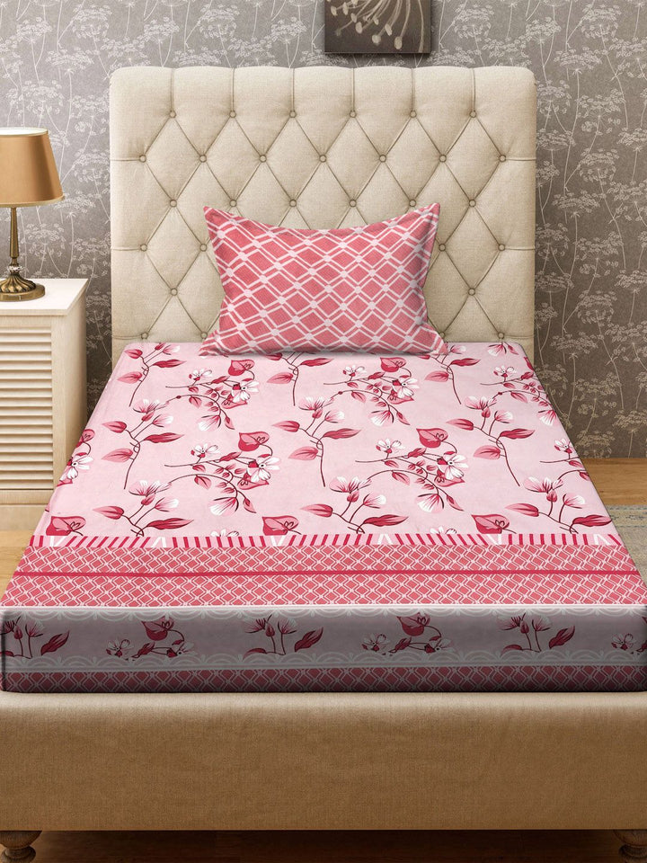 KLOTTHE Red & Pink Printed 300TC Dipasang Cadar Bujang & Sarung Bantal