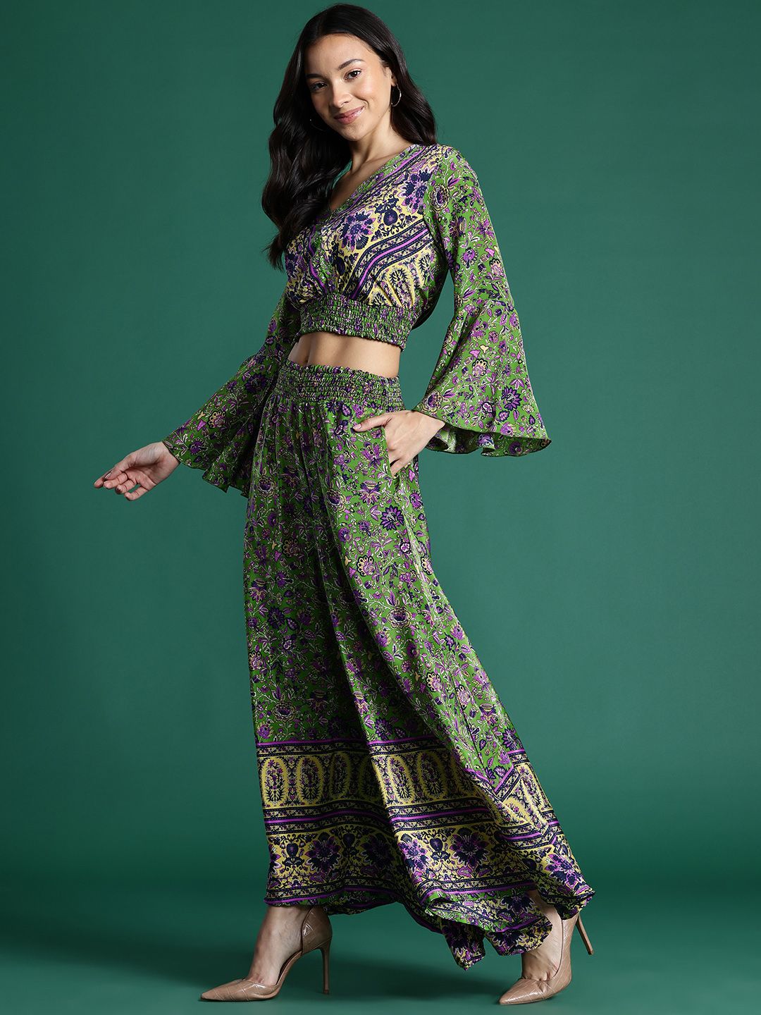 DressBerry Smocked Detail Ethnic Printed Co-Ords