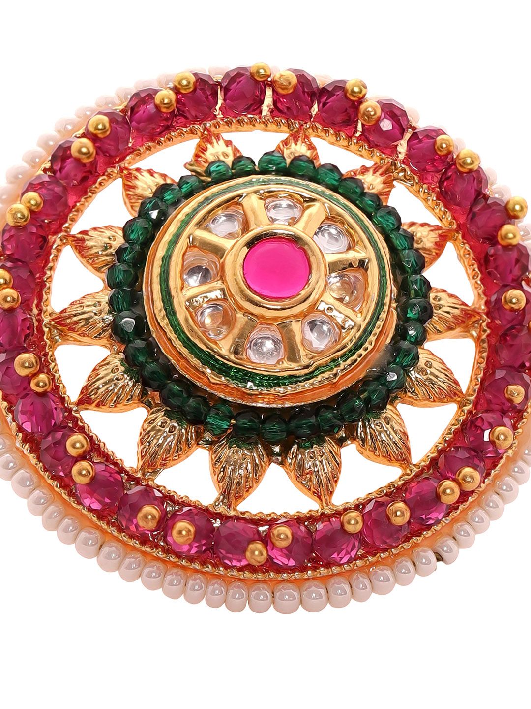 Rubans 18K Ruby Red Kundan-Bertaraf Red Kundan & Putih Pearl Buddrafted Ring