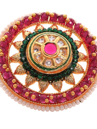 Rubans 18K Ruby Red Kundan-Bertaraf Red Kundan & Putih Pearl Buddrafted Ring