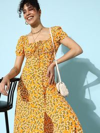STREET 9 Women Stylish Mustard Floral Empire Dress