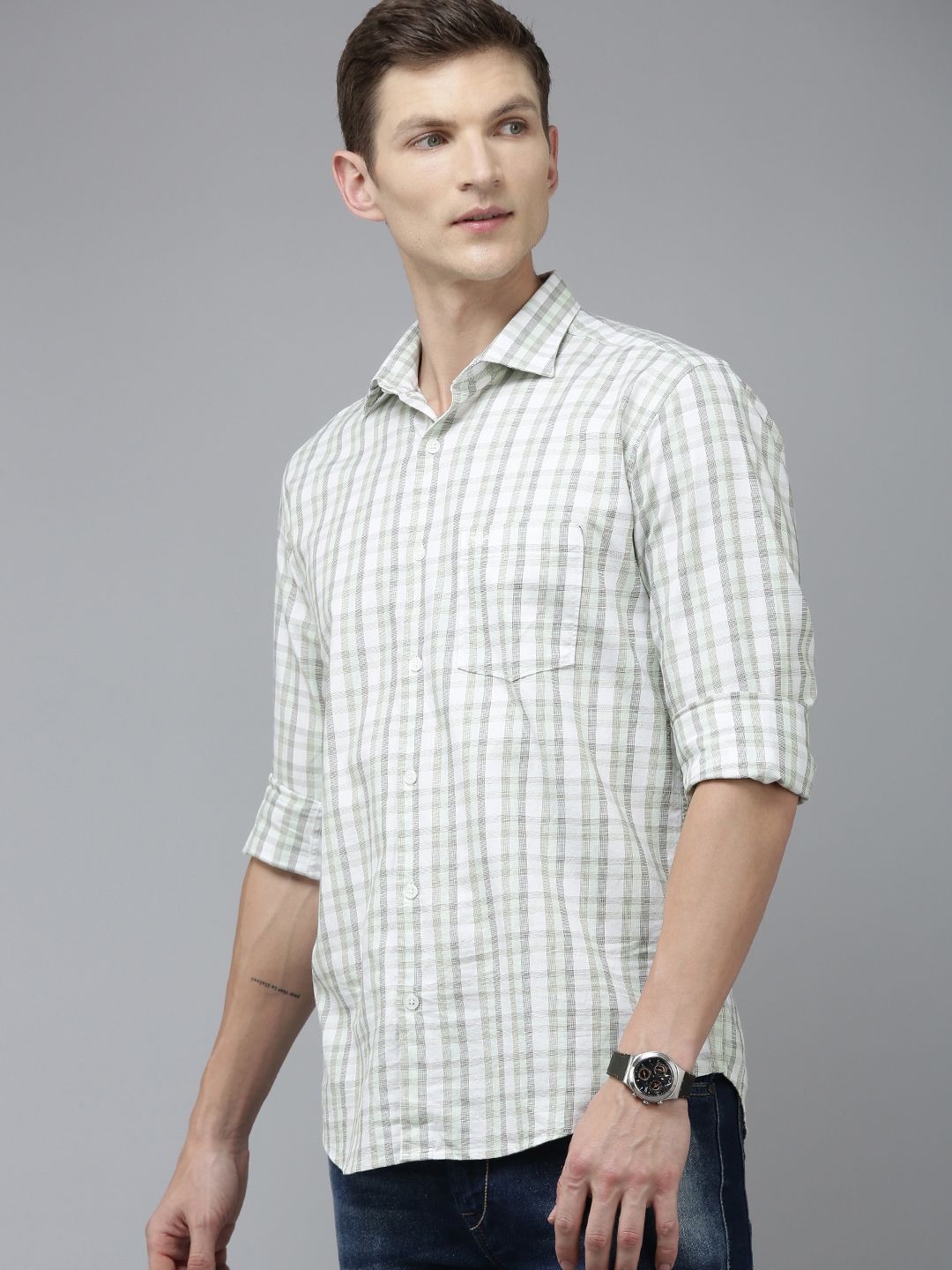 Park Avenue Men Pure Cotton Slim Fit Opaque Checked Casual Shirt