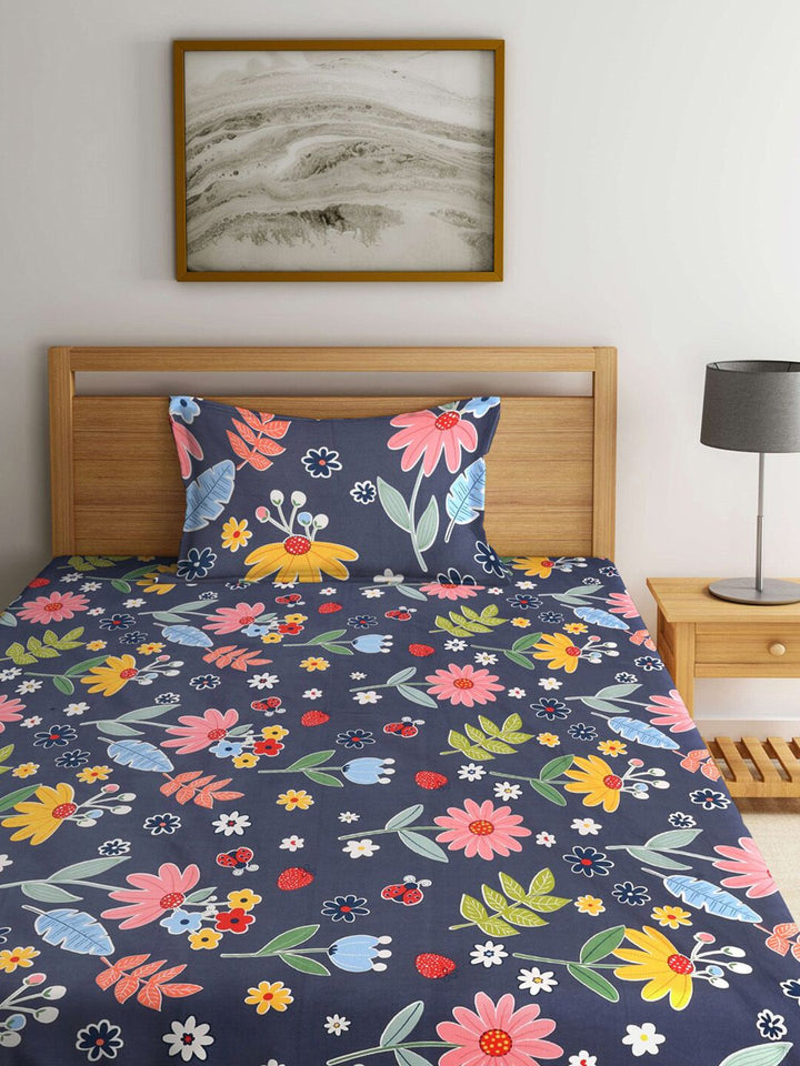 KLOTTHE Blue Geometric Polycotton 210 TC Single Halus 2 Cadar dengan 2 Sarung Bantal-87 x 59 inci