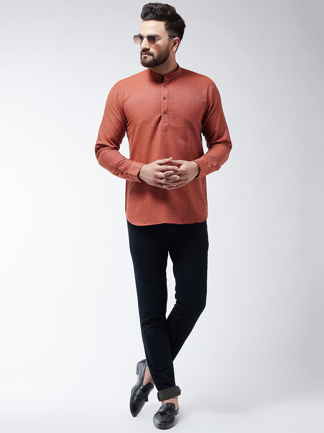 SOJANYA Kurta Lurus Tenunan Oren Lelaki