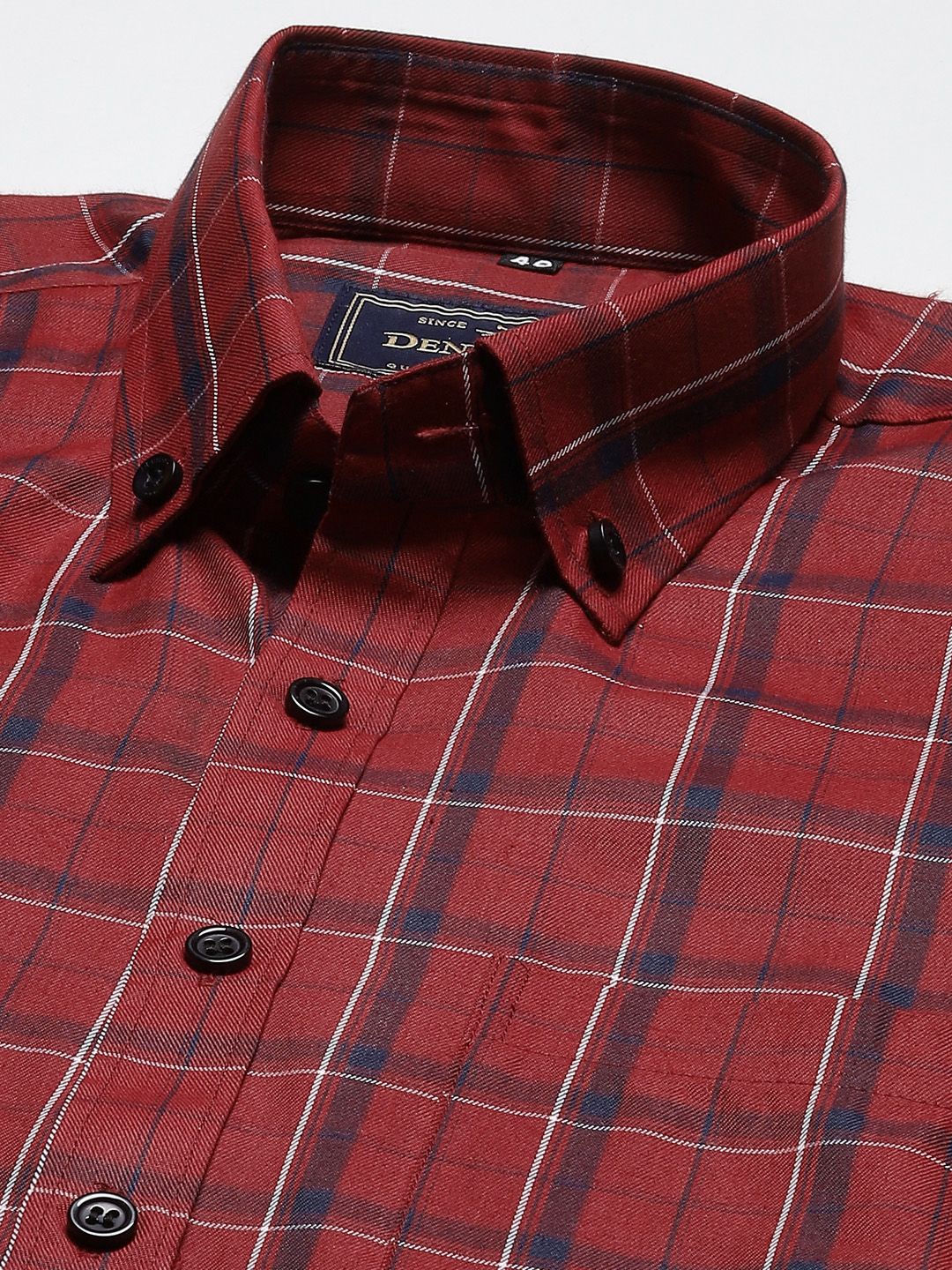 DENNISON Men Red Smart Slim Fit Checked Formal Shirt