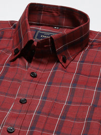 DENNISON Men Red Smart Slim Fit Checked Formal Shirt