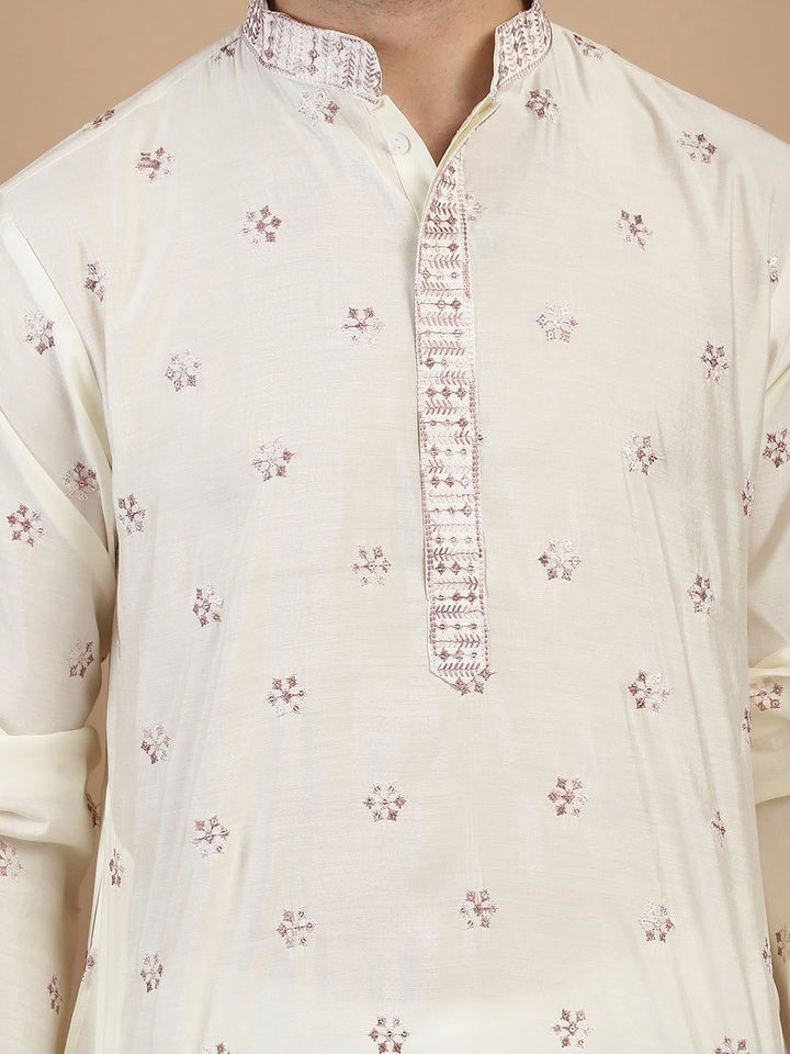 Anouk Floral Cotton Silk Mandarin Collar Kurta