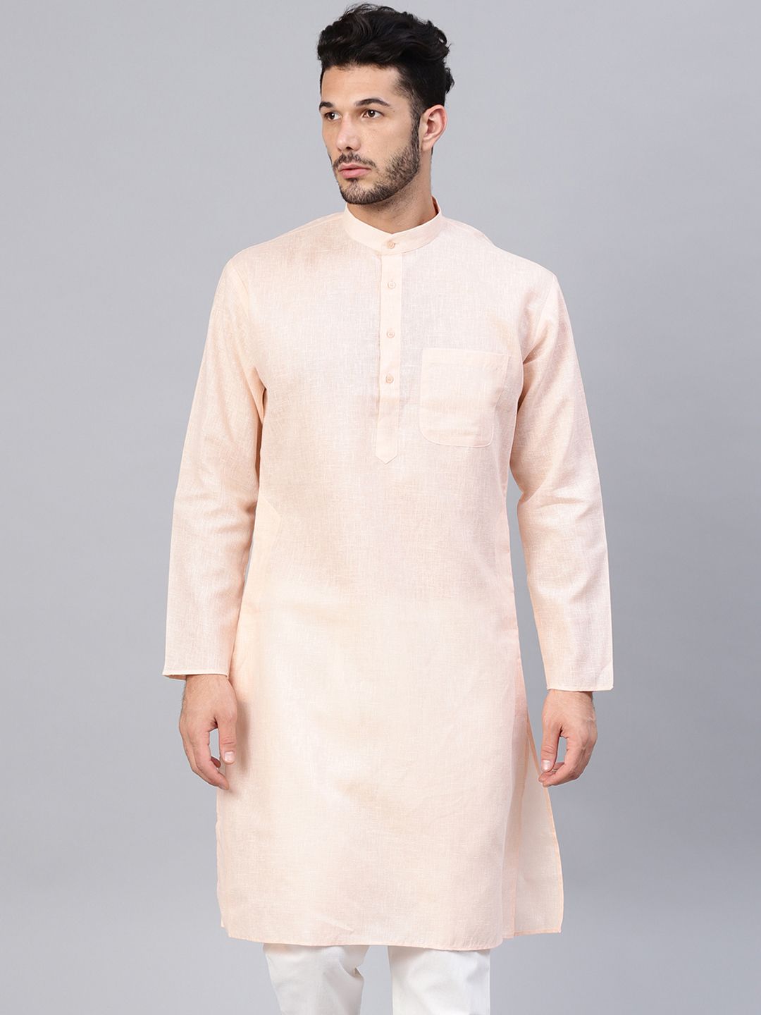 SOJANYA Kurta Lurus Pepejal Berwarna Peach Lelaki