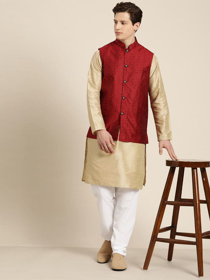 SOJANYA Kurta Belang Beige Lelaki dengan Piyama & Jaket Nehru