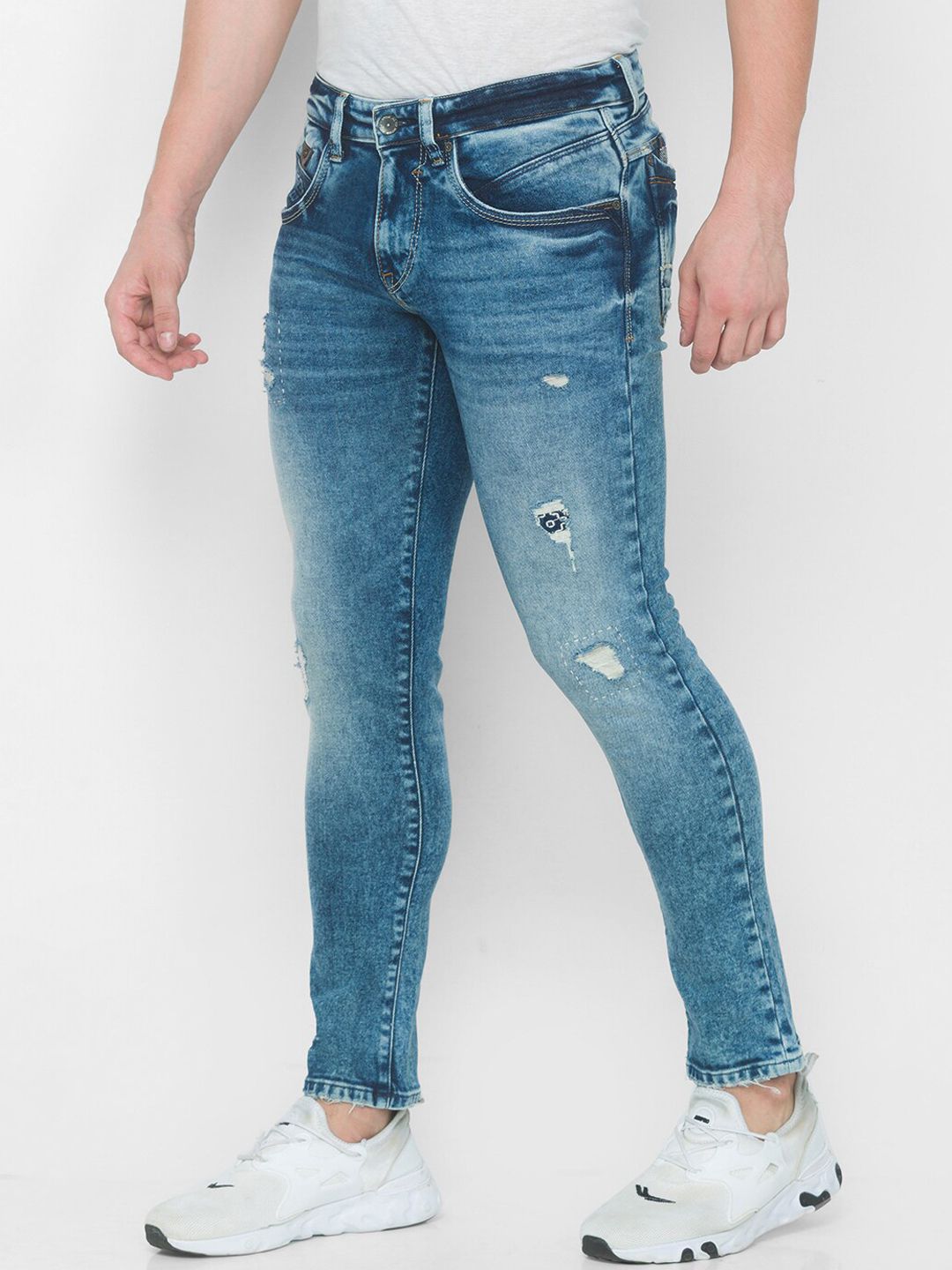 SPYKAR Men Blue Skinny Fit Low-Rise Mildly Distressed Heavy Fade Jeans