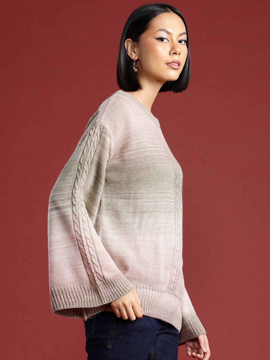 all about you Cable Knit Flared Sleeves Pullover
