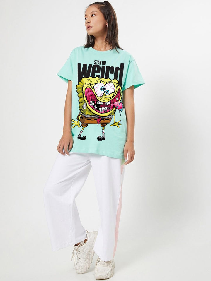 Bewakoof Women Graphic Printed Round Neck Pure Cotton Relaxed Fit Spongebob T-shirt