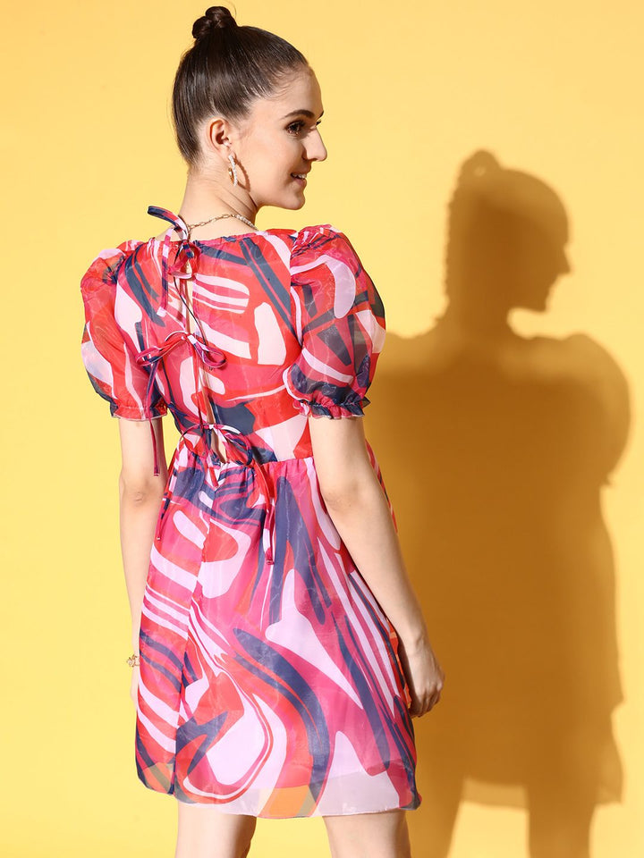 Berrylush Abstract Printed Fit & Flare Mini Dress