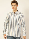 Thomas Scott Men Premium Button-Down Collar Vertical Striped Cotton Slim Fit Casual Shirt