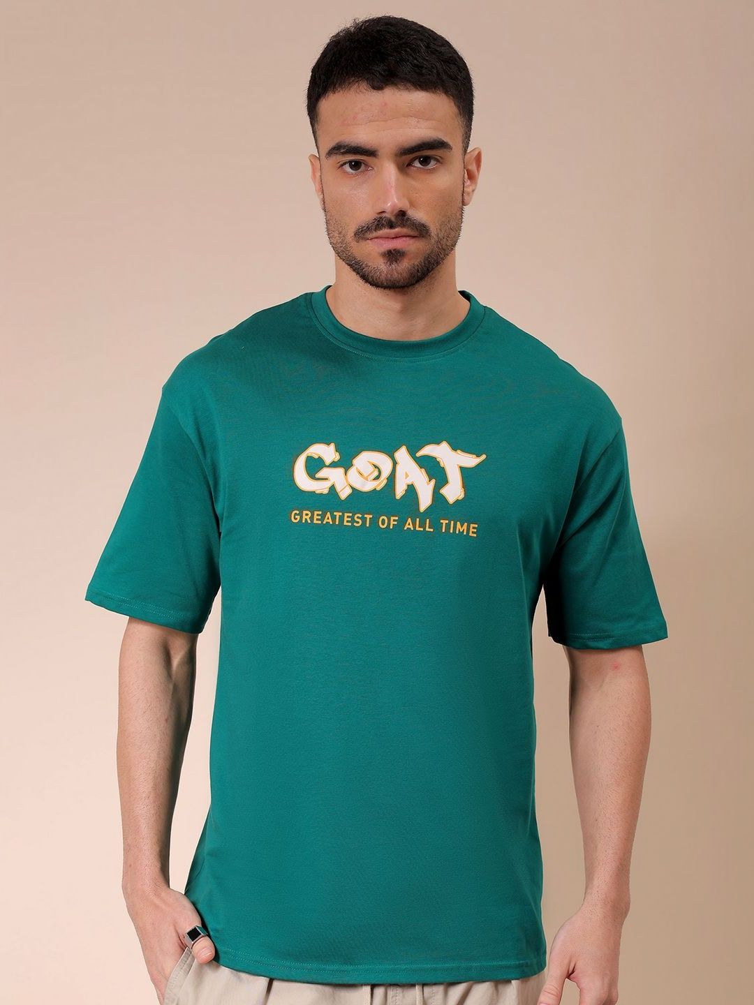 The Indian Garage Co Men Graphic Printed Round Neck Cotton Oversized T-shirt