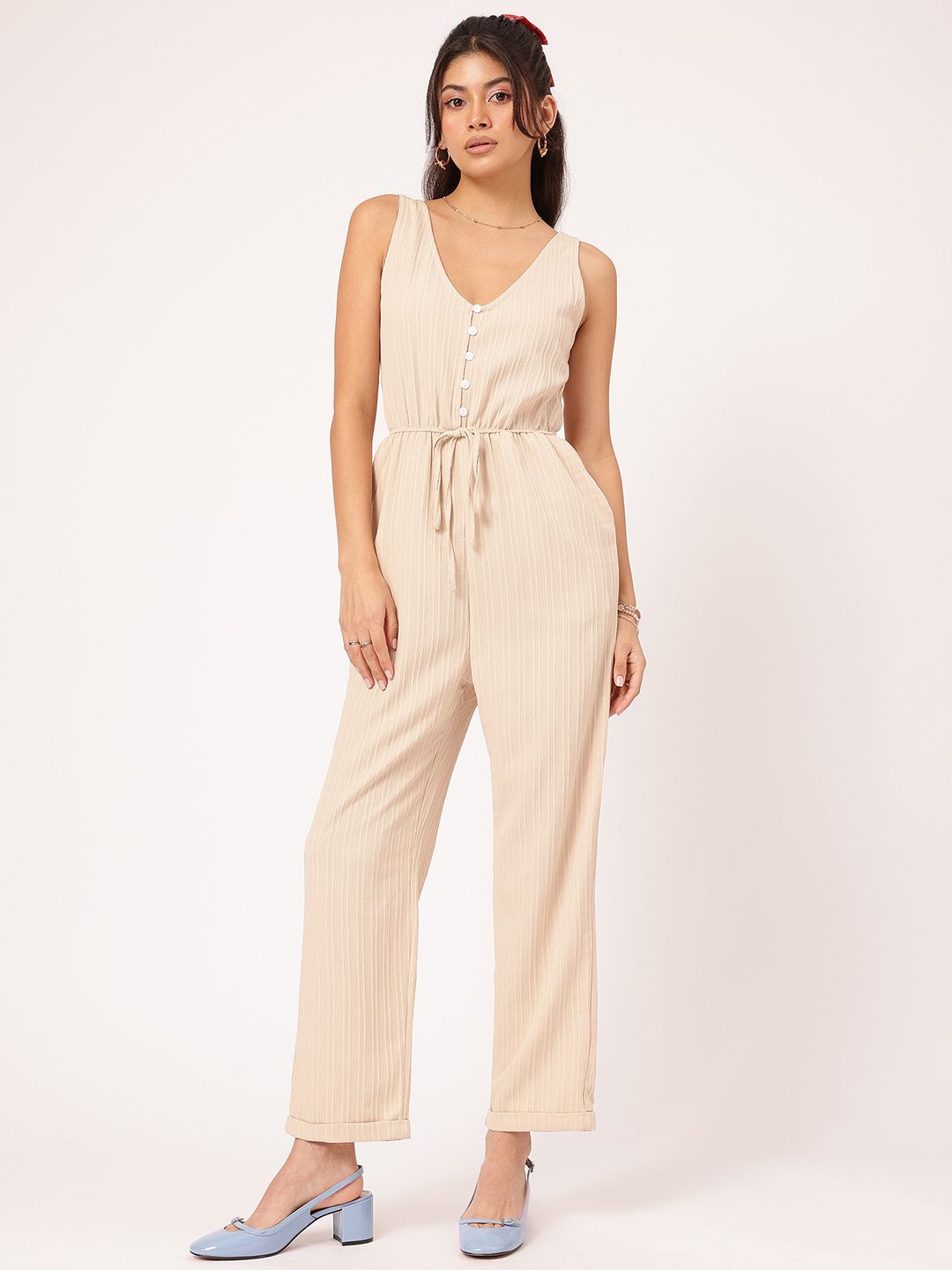 DressBerry Dreamy Delicate Textured Sleeveless Jumpsuit
