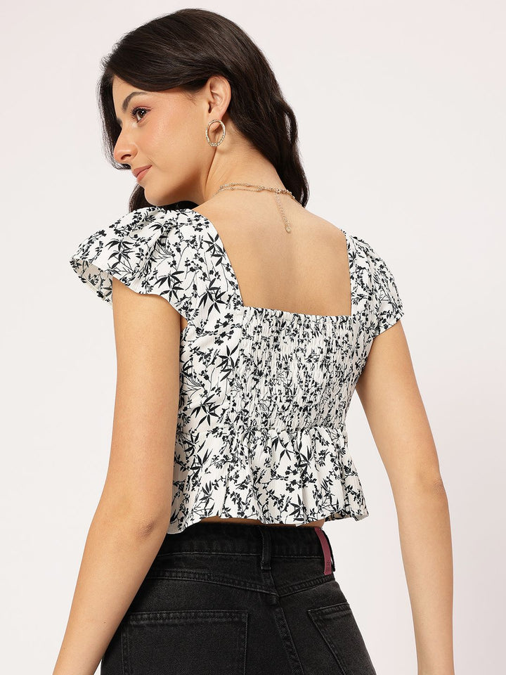 DressBerry Monochrome Smocked Floral Top