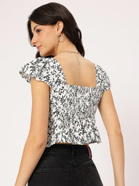 DressBerry Monochrome Smocked Floral Top