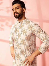 Anouk Geometric Printed Mandarin Collar Cotton Linen Kurta Lurus