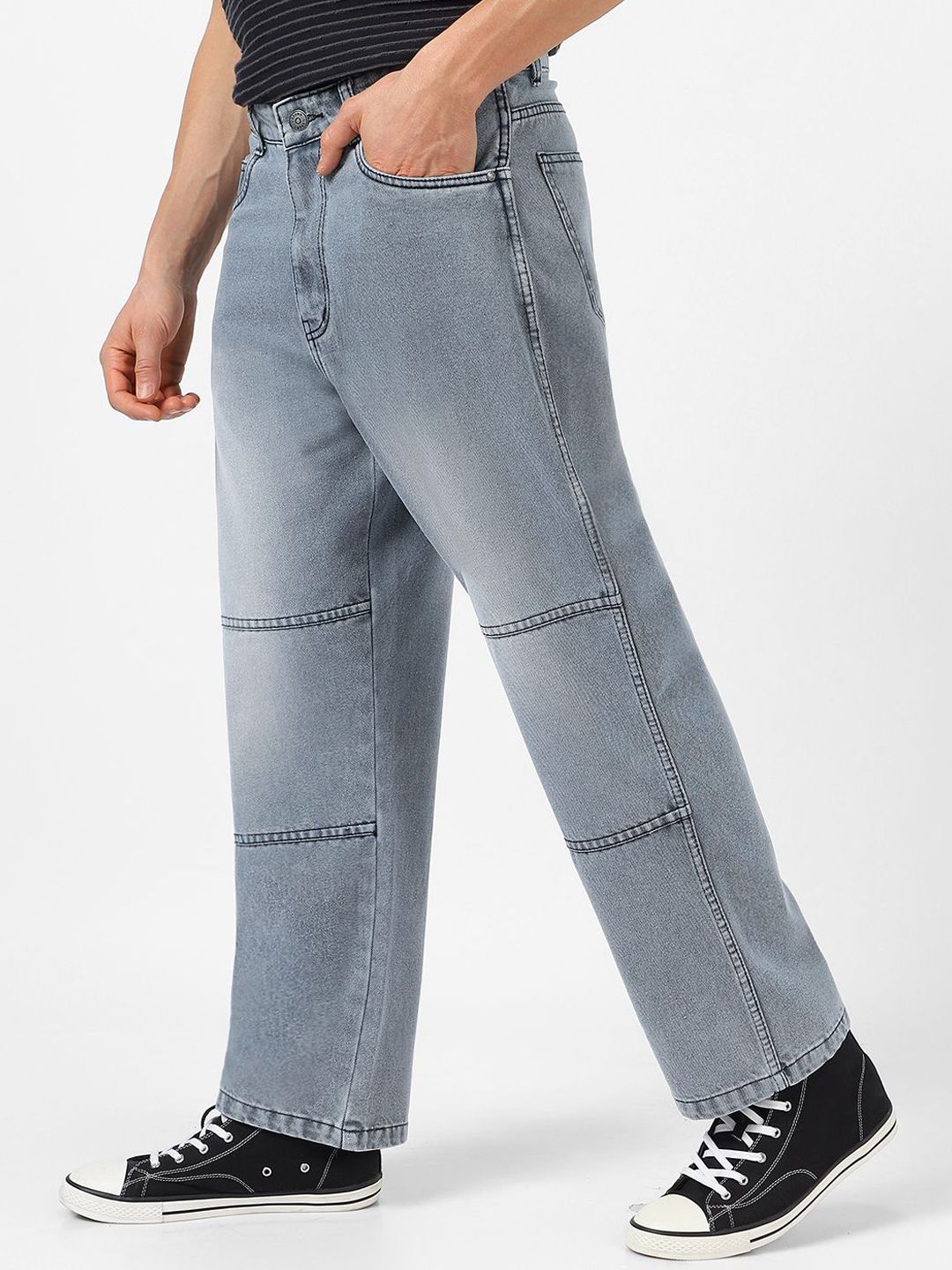 Urbano Fashion Baggy Fit Cut and Sew Panelled Jeans
