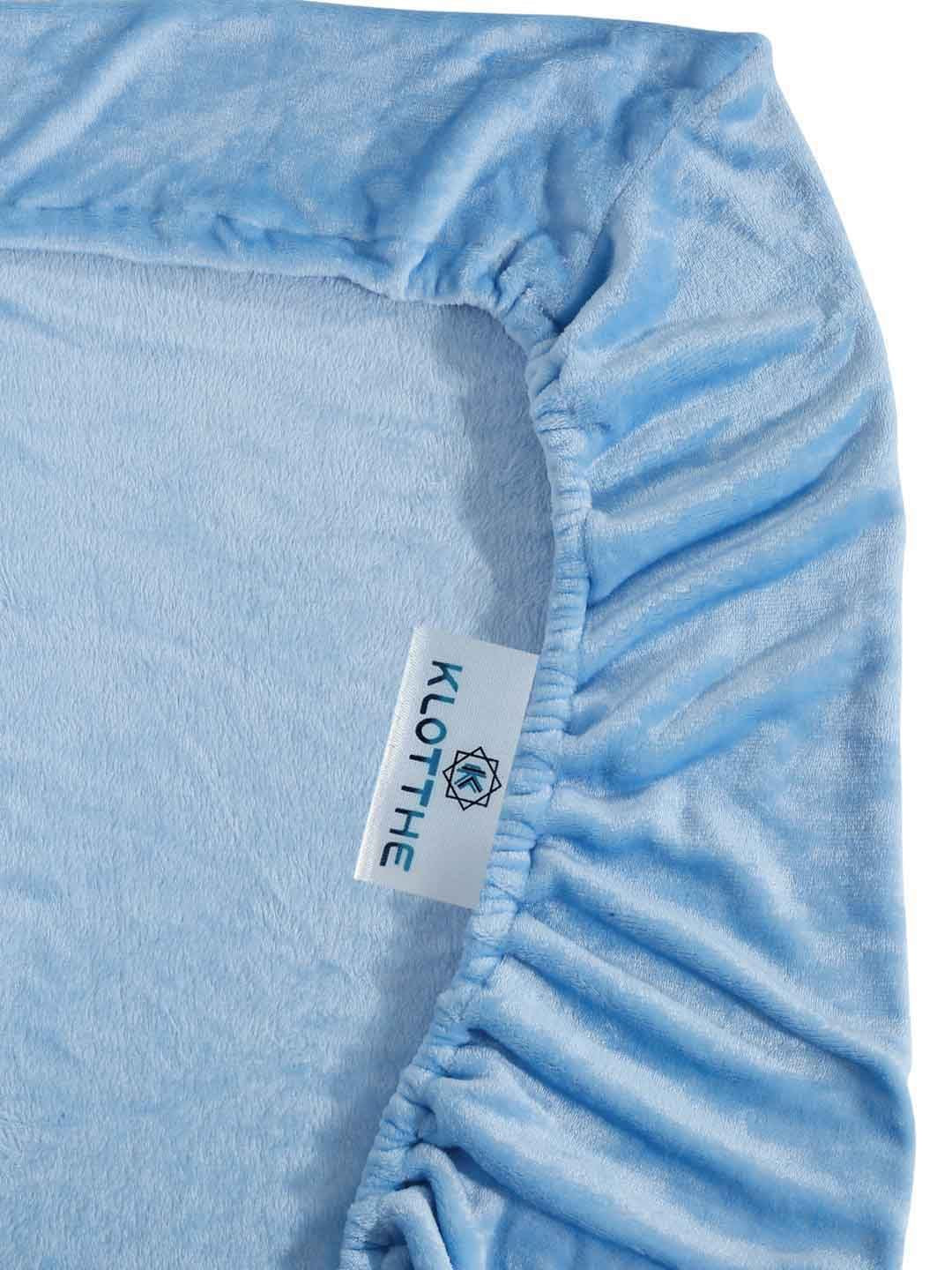 KLOTTHE Blue 300TC Woollen Fitted Single Bedsheet With Pillow Cover